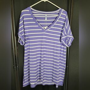 Himone Purple Striped V-Neck Women's Top